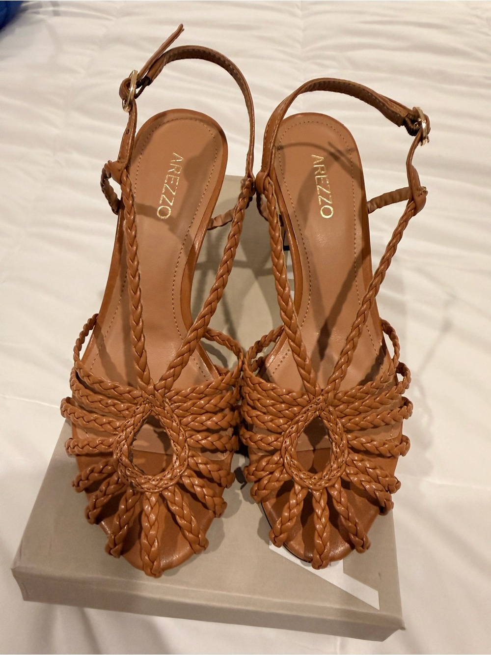 Arezzo Tan Braided Leather Slingback Heels